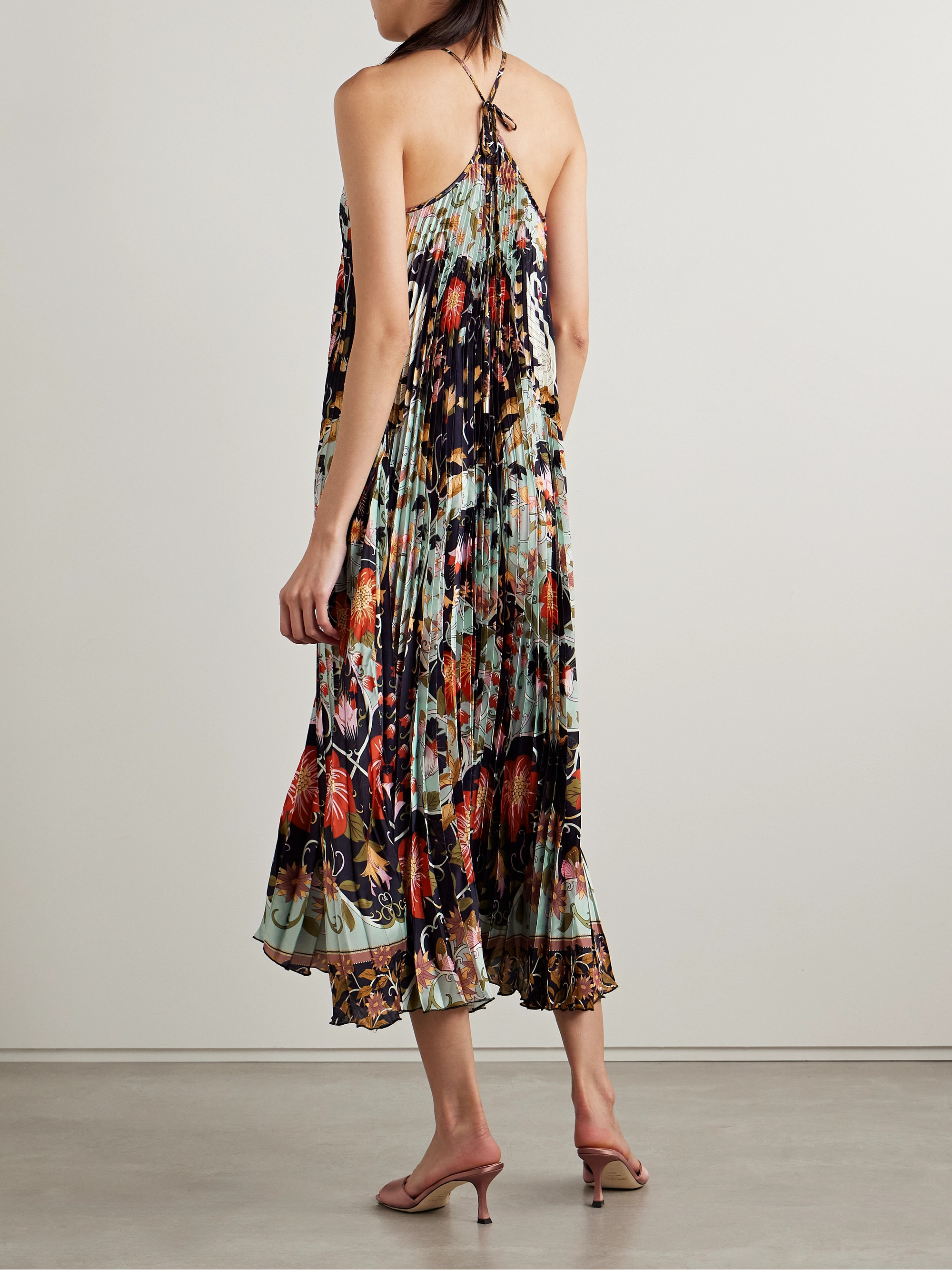 FARM Rio Floral-print plissé-satin midi dress thumbnail