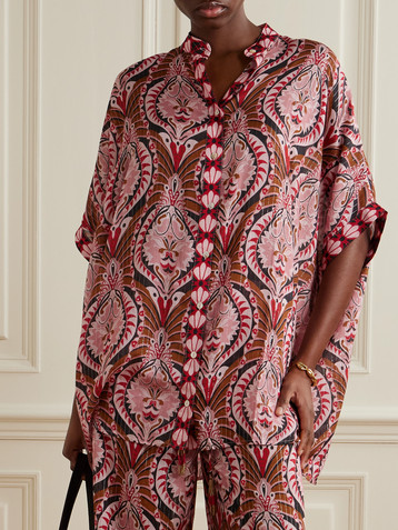 FARM Rio Pineapple Jewelry metallic printed voile shirt