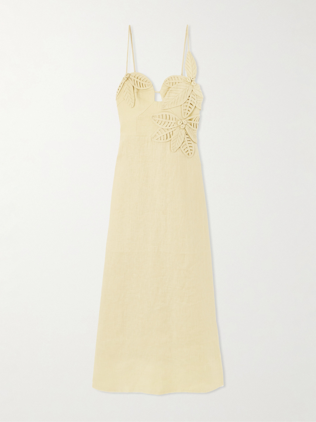 FARM RIO APPLIQUÉD LINEN MIDI DRESS