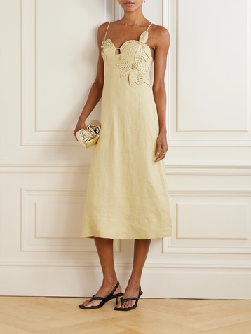 FARM Rio Appliquéd linen midi dress