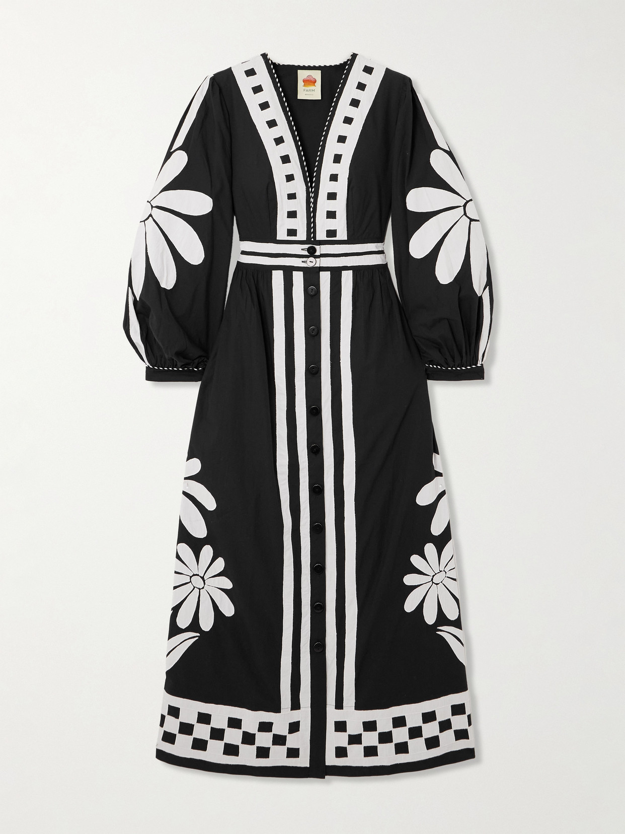 Farm Rio Nature Black Printed Cotton Maxi Dress In Black