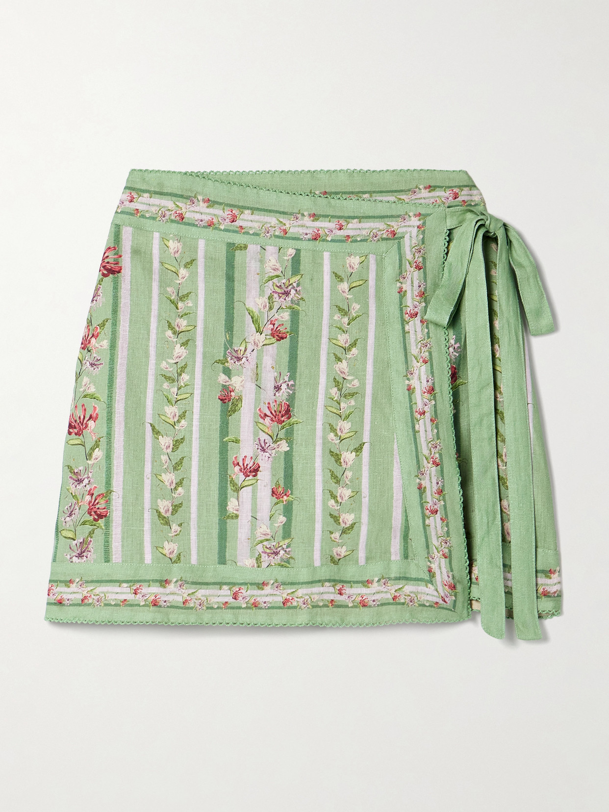 Agua By Agua Bendita Luna Honeysuckle Scalloped Floral-print Linen Pareo In Green