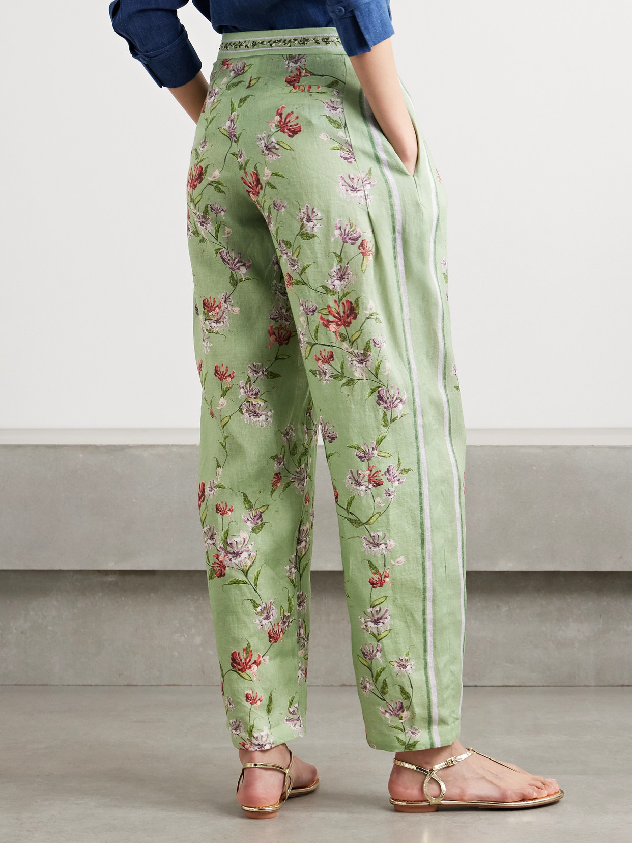 Agua By Agua Bendita Weite Hose Florecer Honeysuckle Aus Leinen In Green