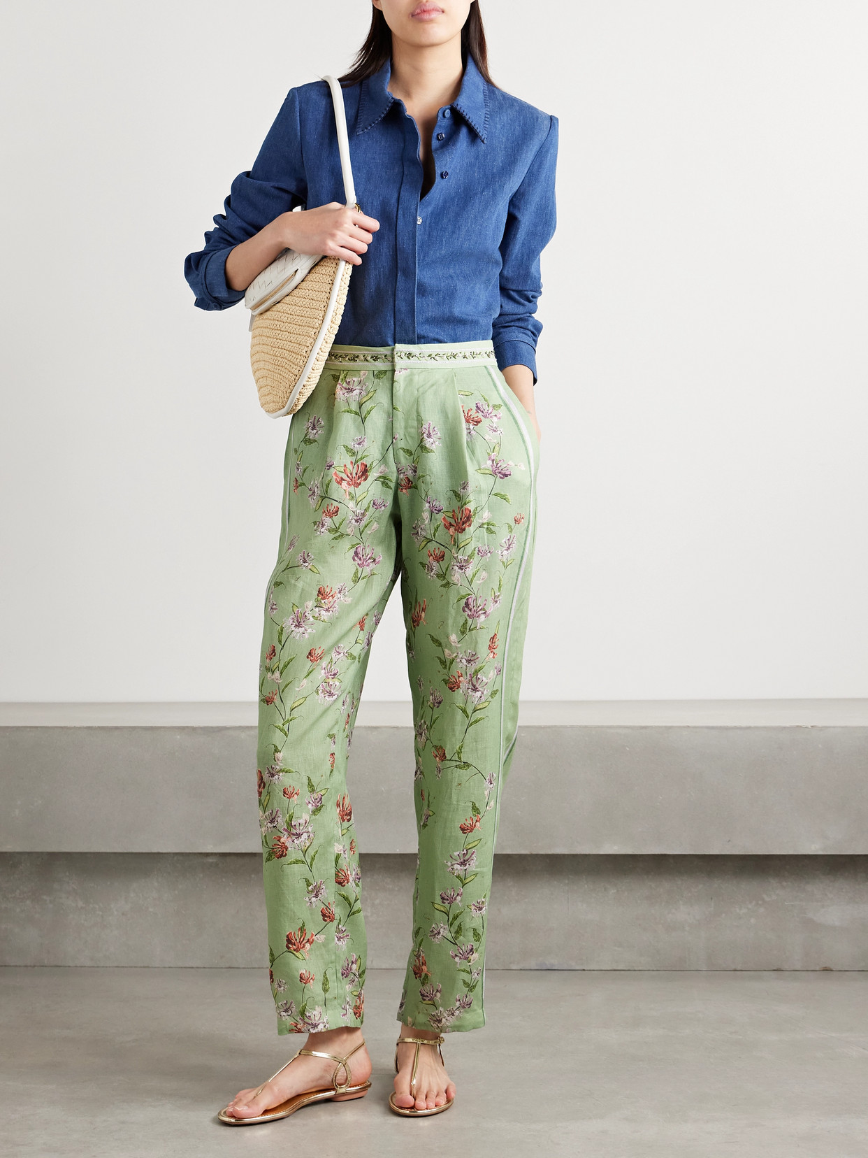 Agua By Agua Bendita Weite Hose Florecer Honeysuckle Aus Leinen In Green