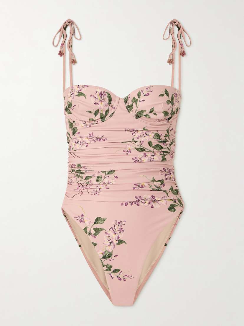 Agua by Agua Bendita Rabano Wisteria Bead-embellished Floral-print Recycled Swimsuit