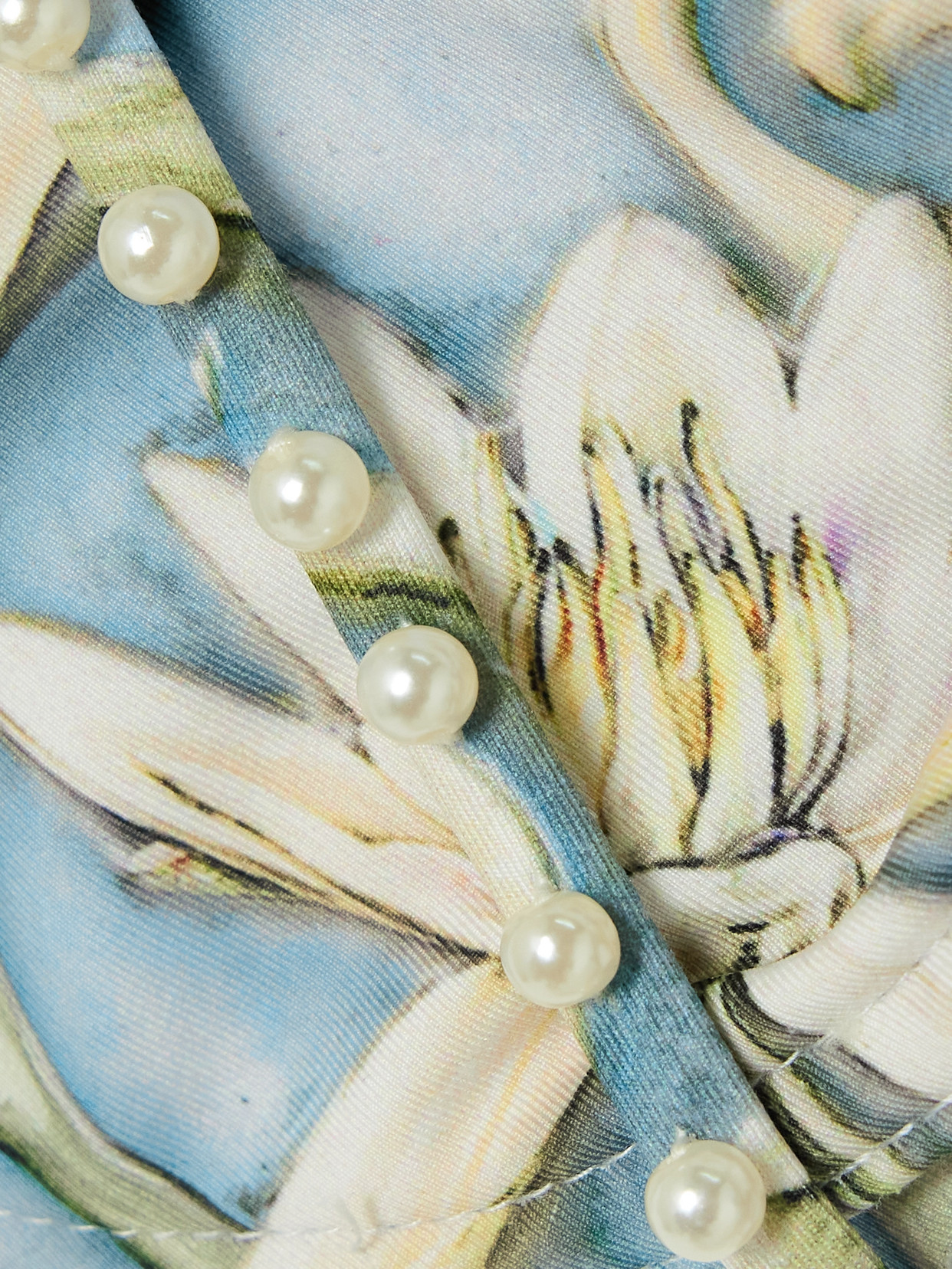 Agua By Agua Bendita Magdalena Soledad Faux Pearl-embellished Floral-print Recycled Underwired Bikini Top In Blue