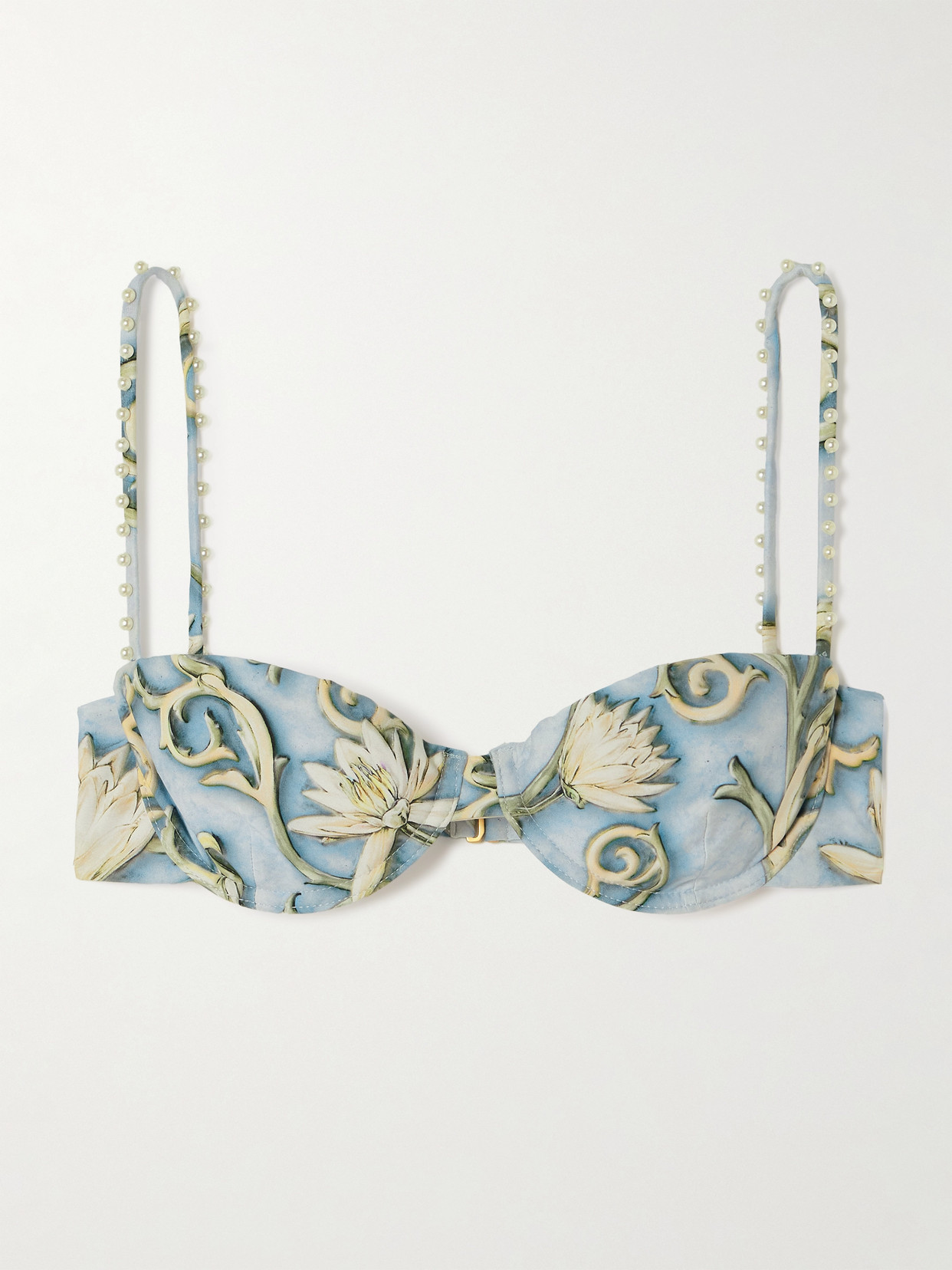 Agua by Agua Bendita - Magdalena Soledad Faux Pearl-embellished Floral-print Recycled Underwired Bikini Top - Blue
