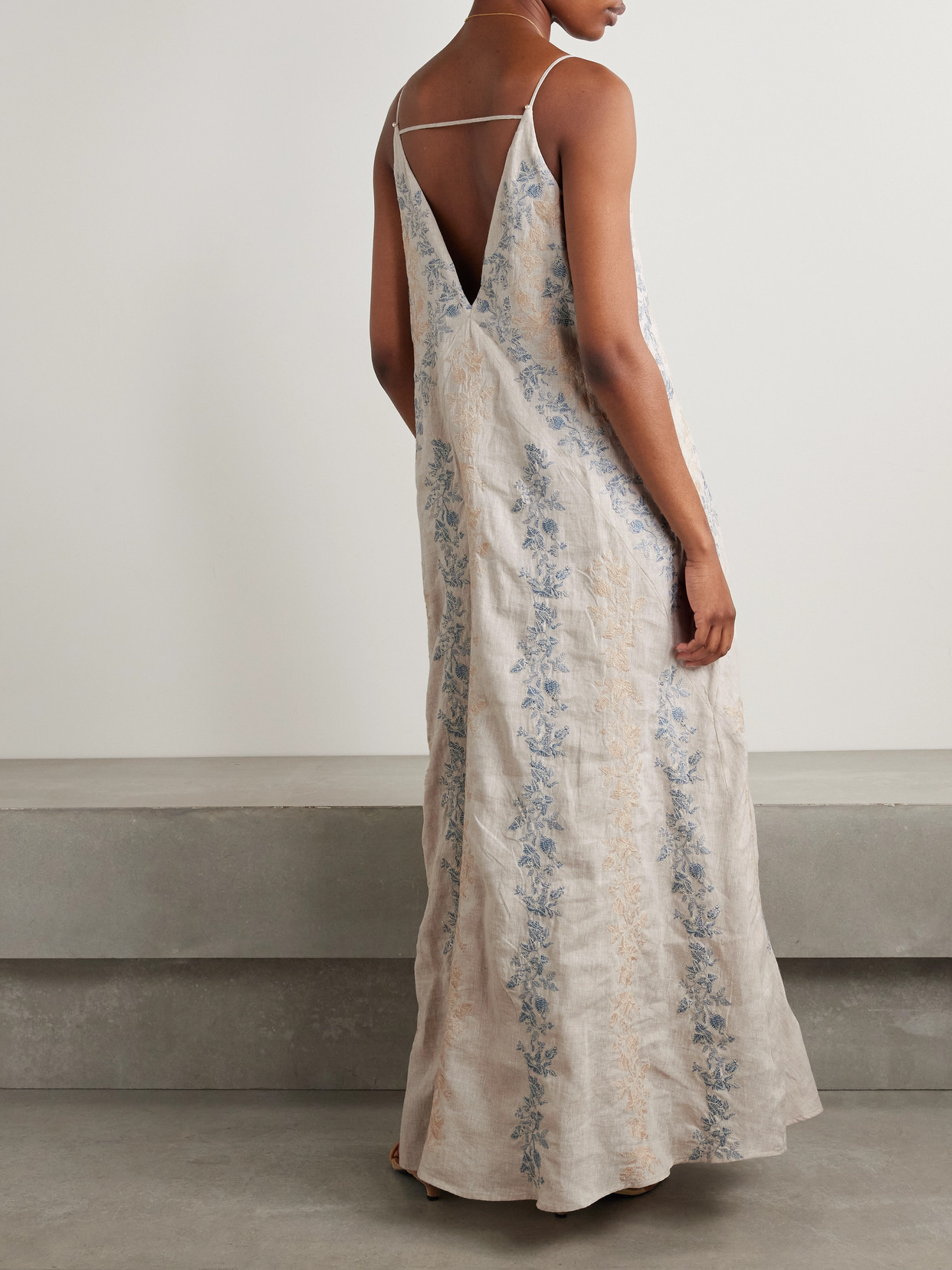Agua By Agua Bendita Soledad Bougainvillea Embroidered Linen Maxi Dress In Blue