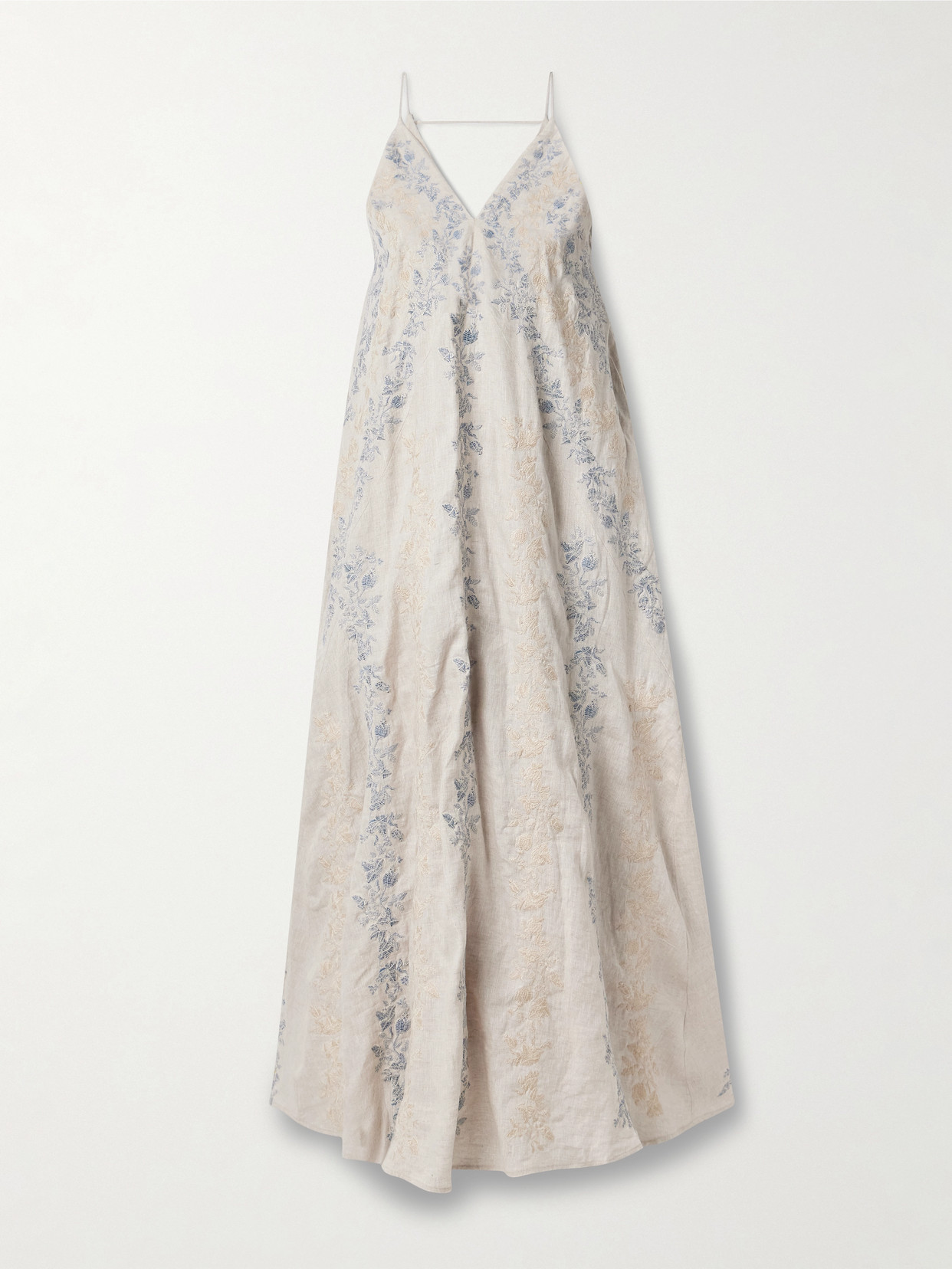 Agua By Agua Bendita Soledad Bougainvillea Embroidered Linen Maxi Dress In Blue