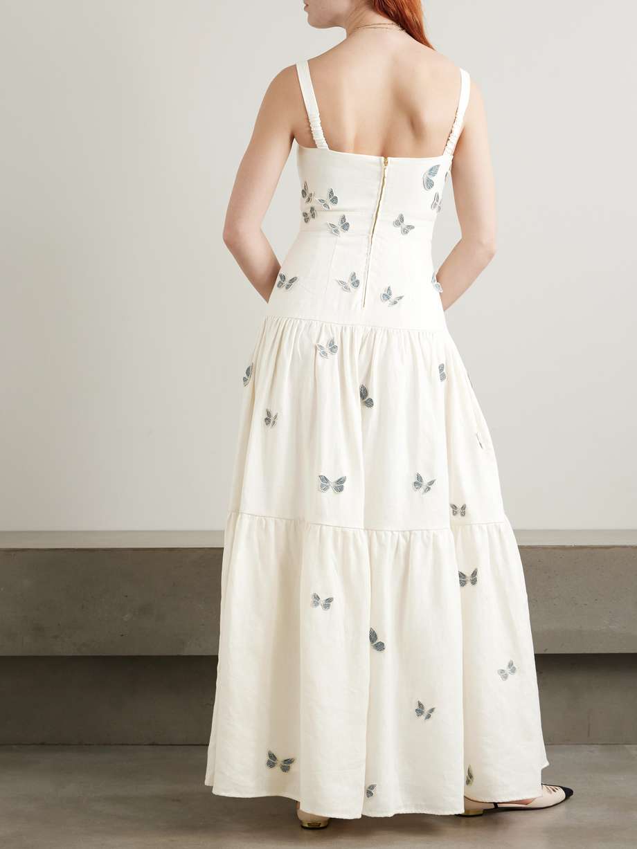 lima lymanopoda appliquéd tiered linen maxi dress