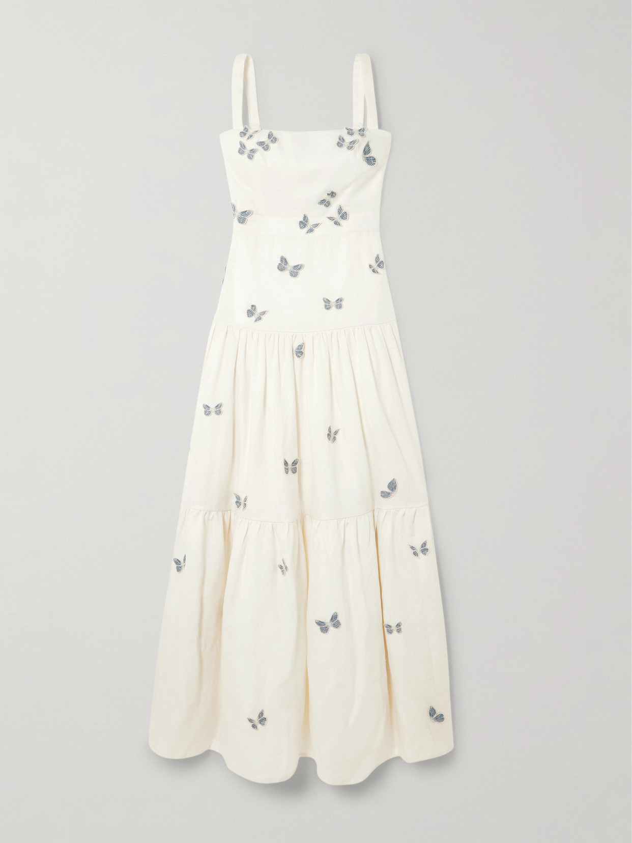 AGUA BY AGUA BENDITA LIMA LYMANOPODA APPLIQUÉD TIERED LINEN MAXI DRESS