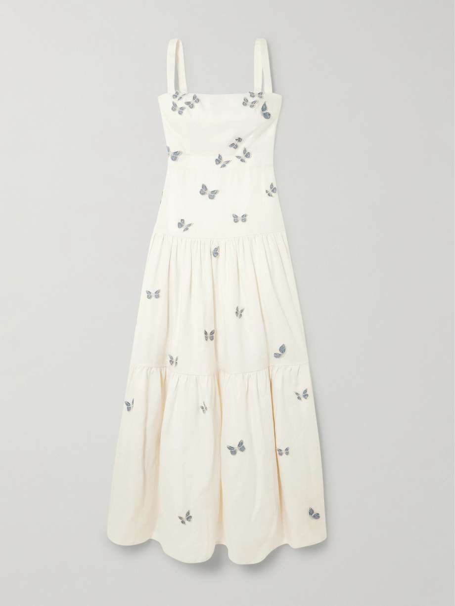 lima lymanopoda appliquéd tiered linen maxi dress