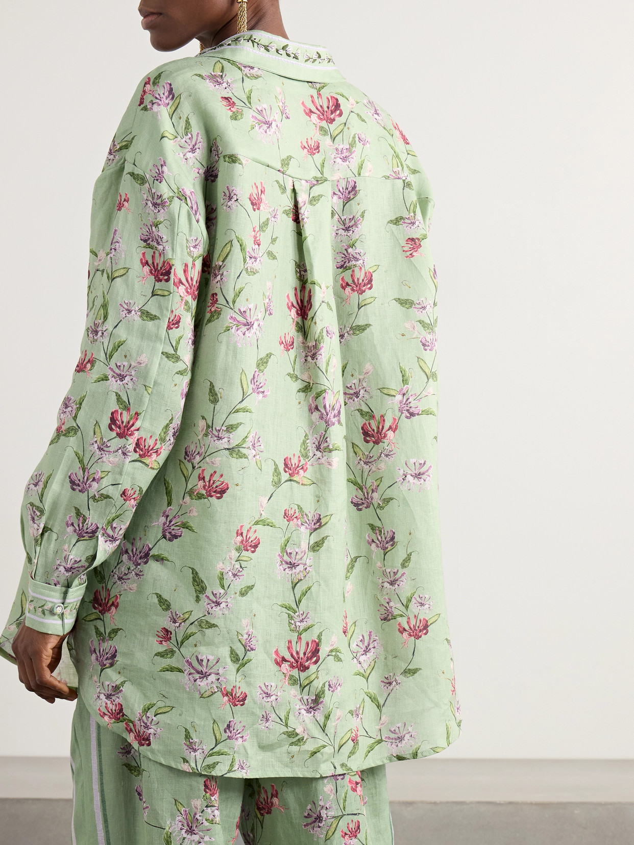 Agua By Agua Bendita Cecilia Honeysuckle Floral-print Linen Shirt In Green