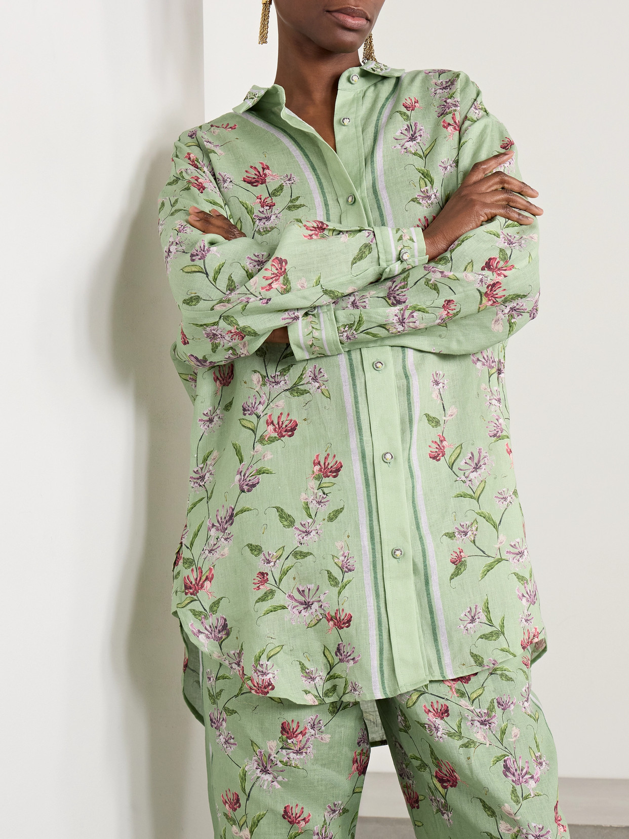 Agua By Agua Bendita Cecilia Honeysuckle Floral-print Linen Shirt In Green