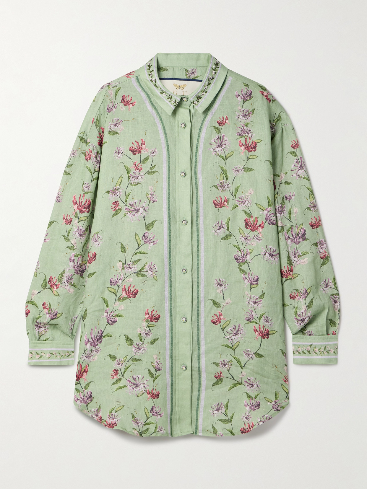Agua By Agua Bendita Cecilia Honeysuckle Floral-print Linen Shirt In Green