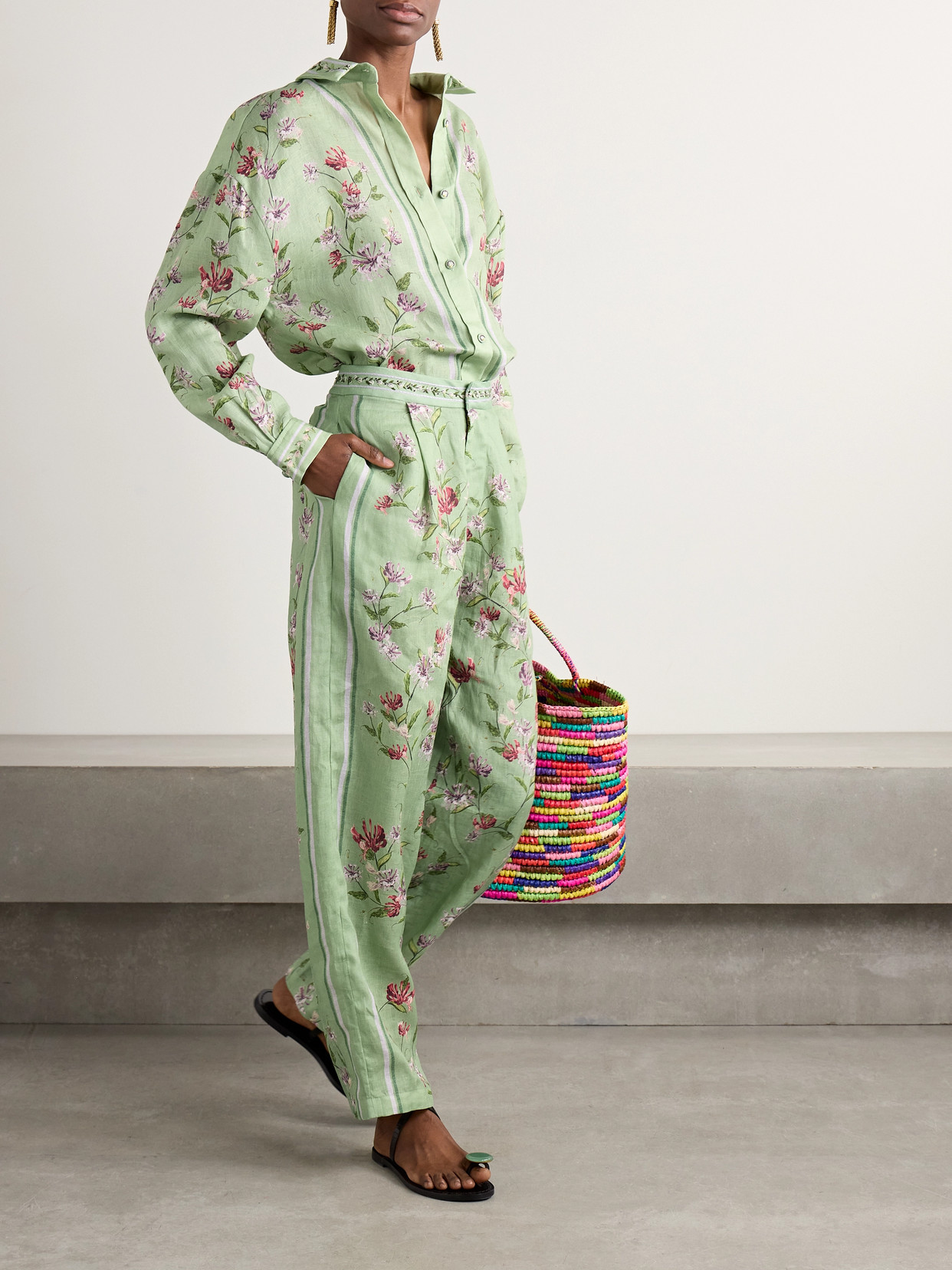Agua By Agua Bendita Cecilia Honeysuckle Floral-print Linen Shirt In Green