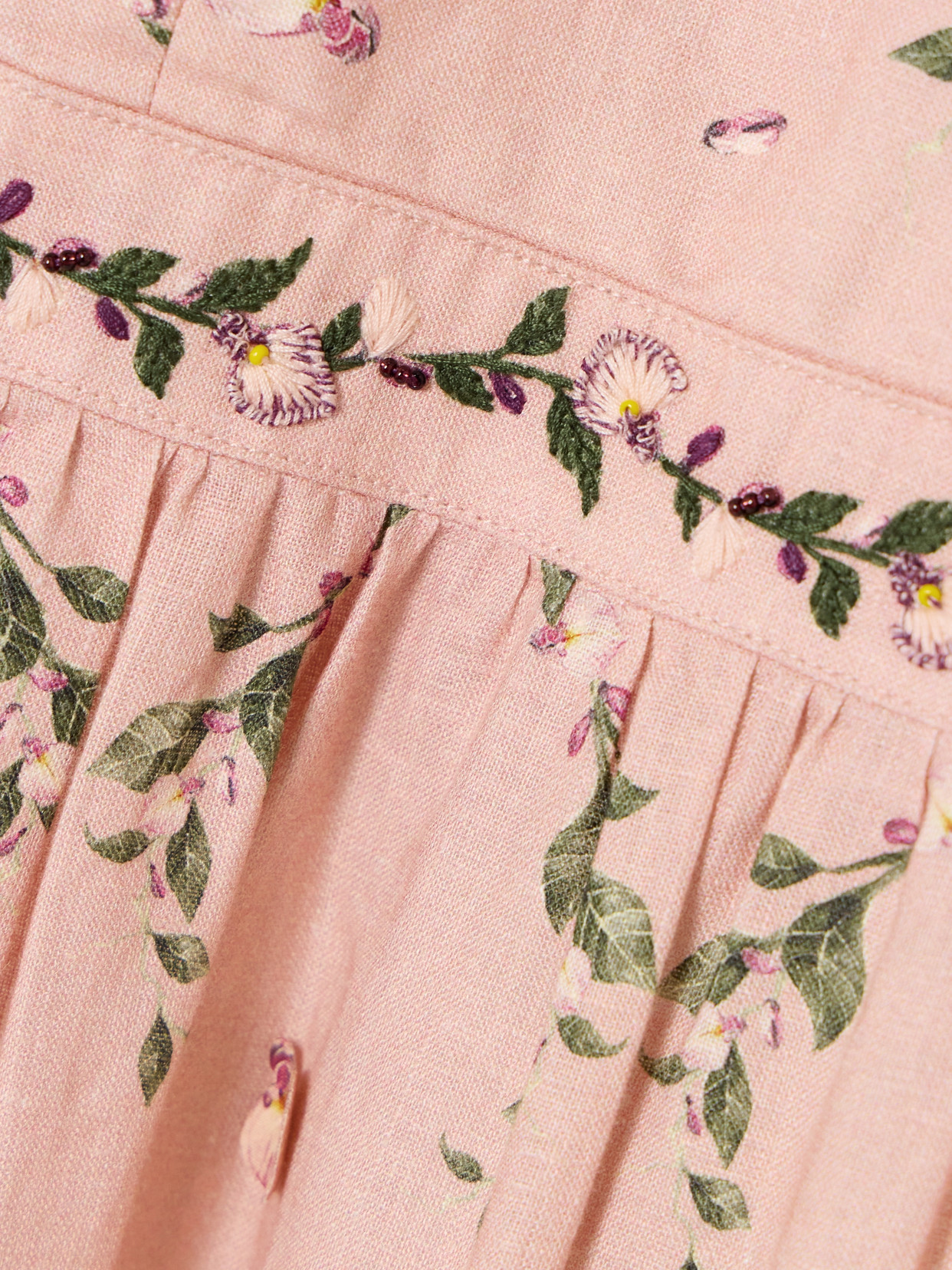 AGUA BY AGUA BENDITA CONSUELO WISTERIA TIERED EMBROIDERED FLORAL-PRINT LINEN HALTERNECK MIDI DRESS