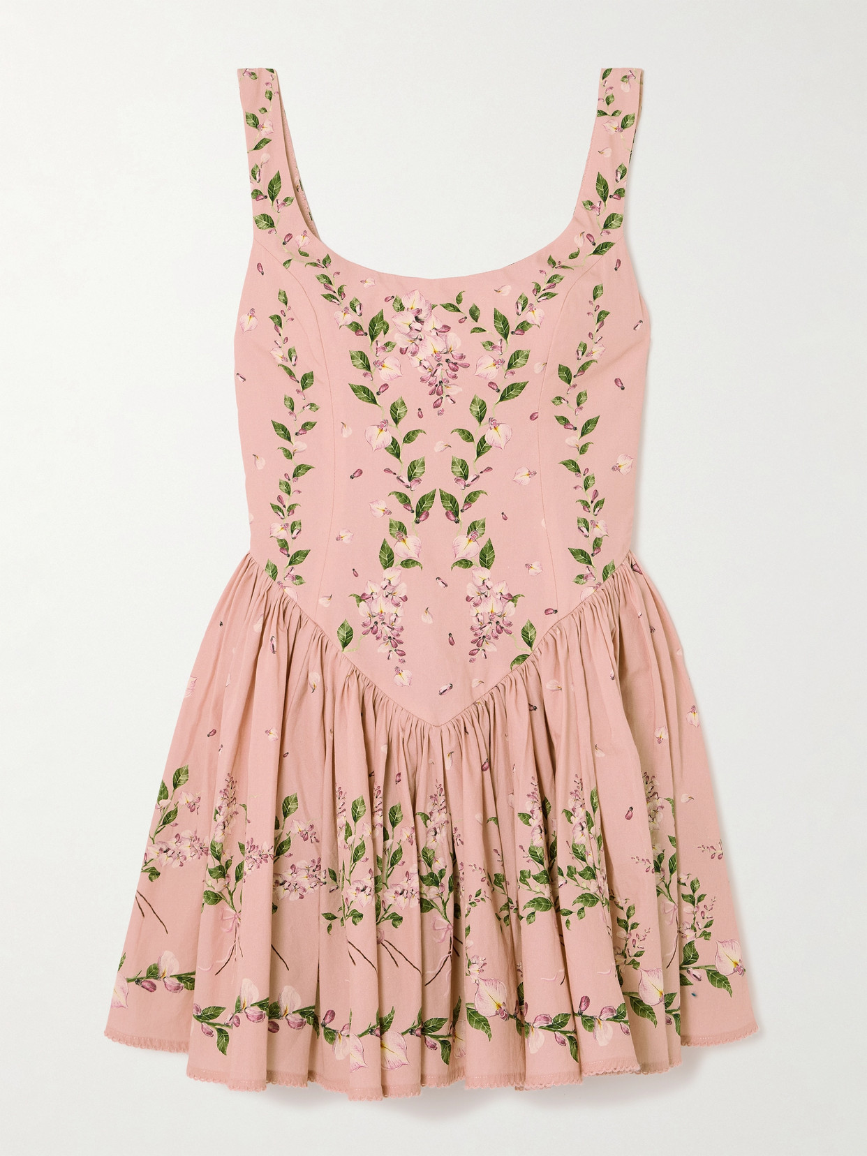 Agua by Agua Bendita - Pluma Wisteria Gathered Floral-print Cotton Mini Dress - Pink