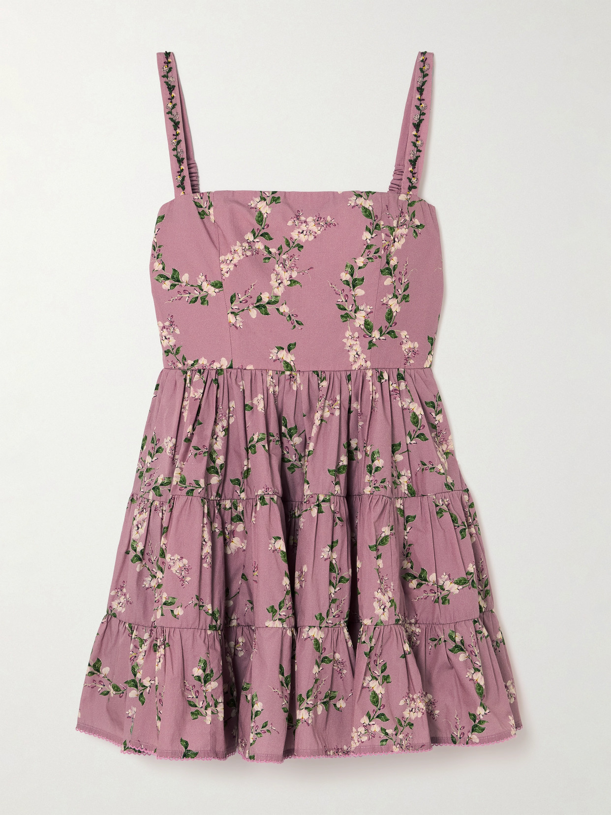 Agua By Agua Bendita Lima Tiered Linen Mini Dress In Pink