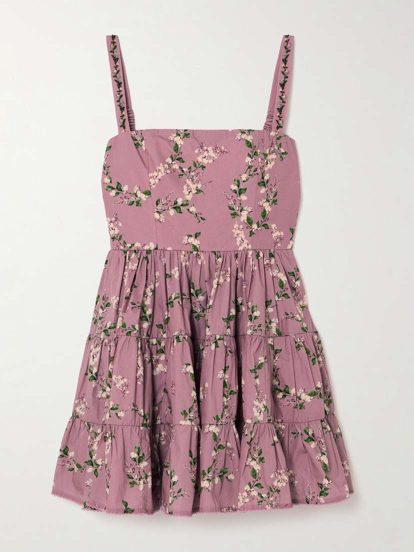 Agua by Agua Bendita Lima Wisteria Tiered Floral-print Cotton Mini Dress
