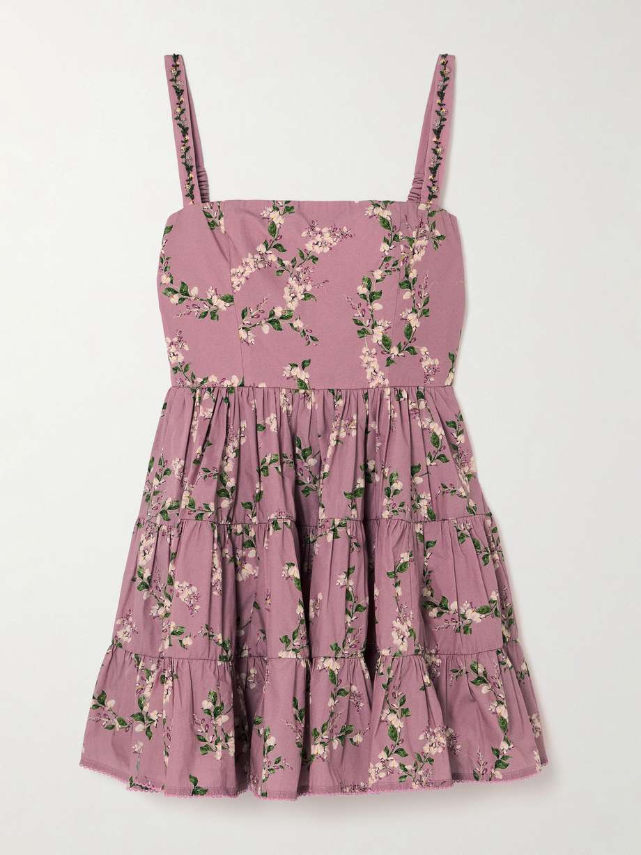lima wisteria tiered floral-print cotton mini dress