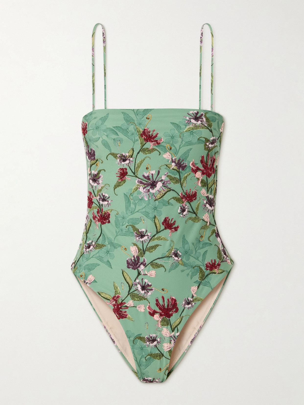 Agua By Agua Bendita Embroidered Floral Durzano Swimsuit In Green