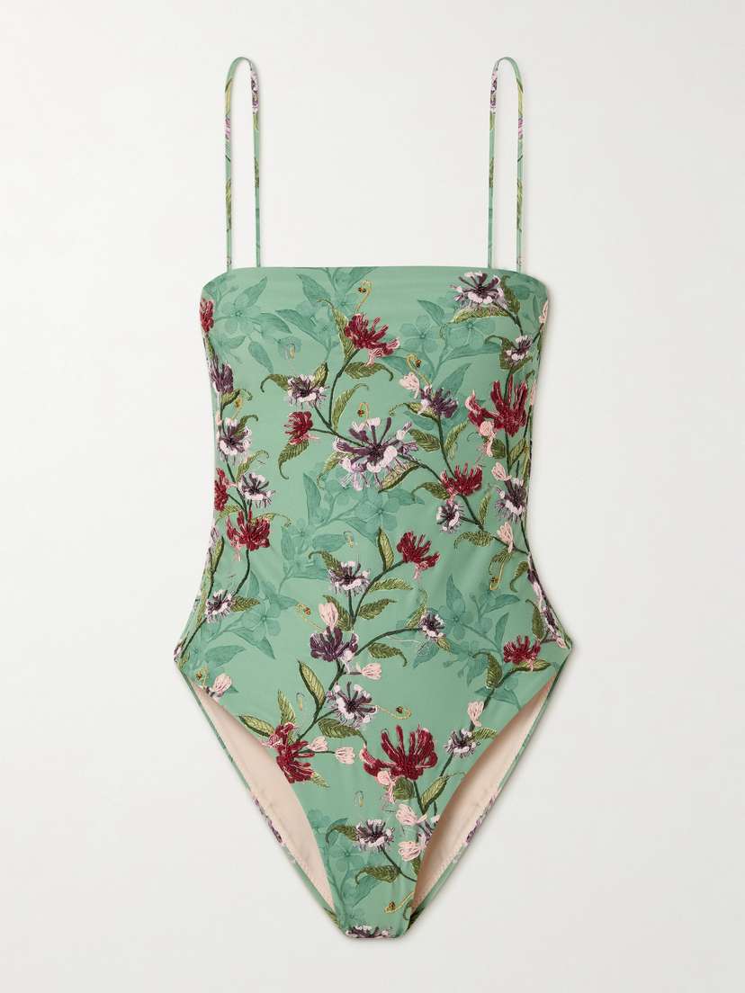 Agua by Agua Bendita Durazno Honeysuckle Embroidered Floral-print Recycled Swimsuit