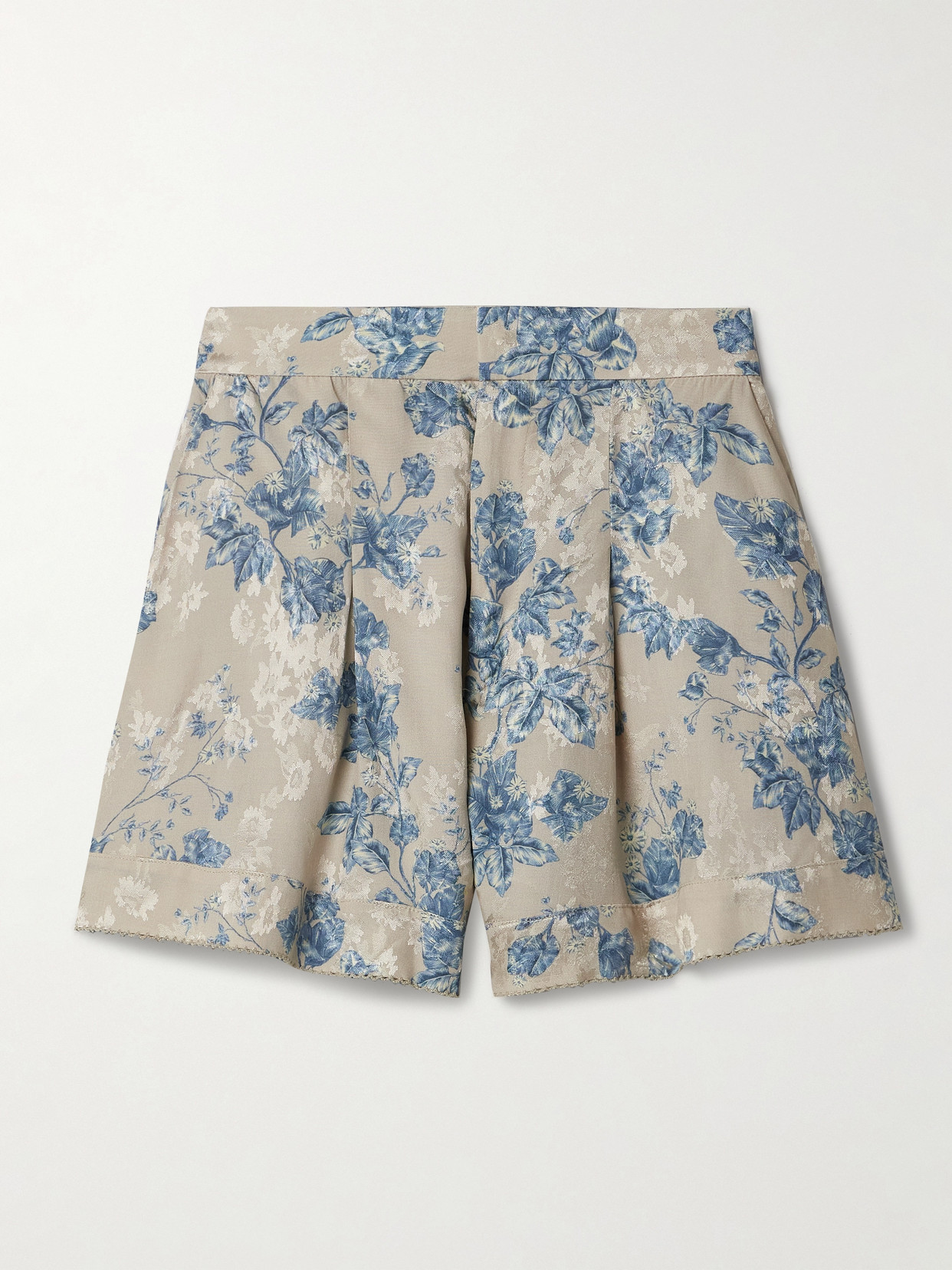 Agua By Agua Bendita Toronjil Bougainvillea Pleated Floral-print Jacquard Shorts In Blue