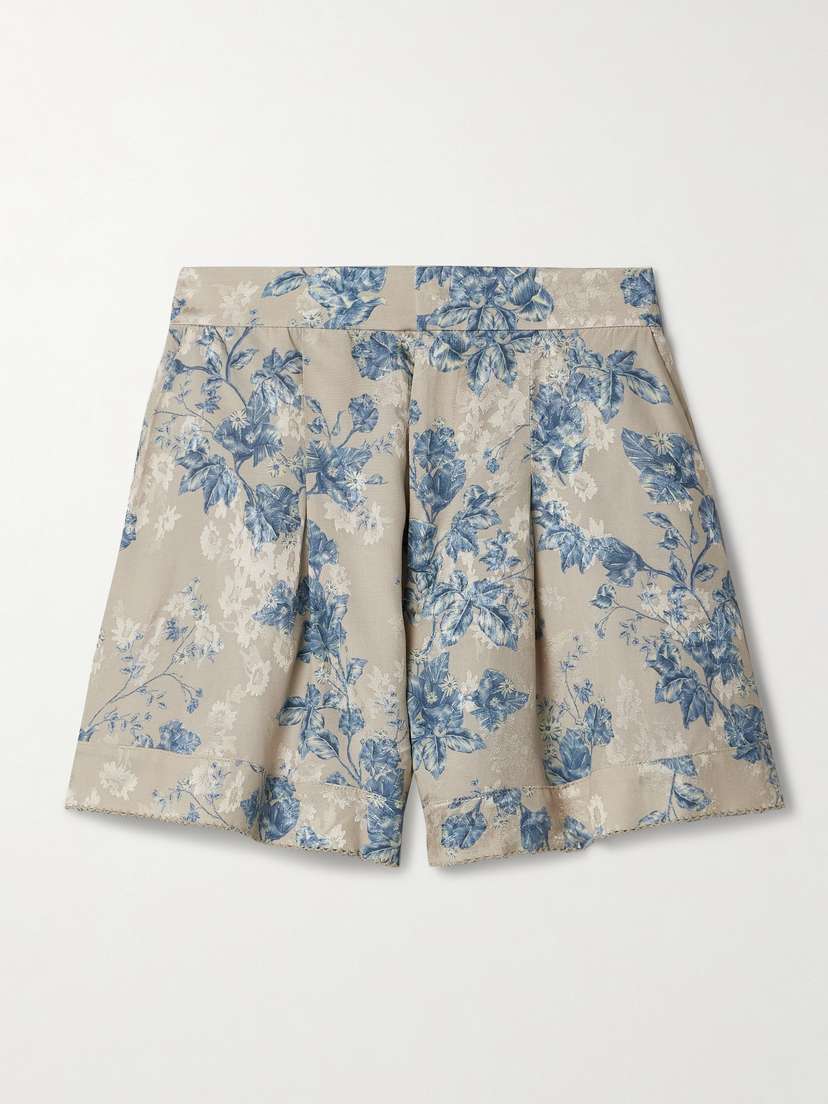 Agua by Agua Bendita Toronjil Bougainvillea Pleated Floral-print Jacquard Shorts