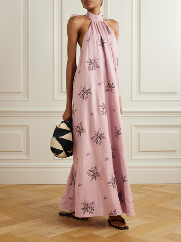Agua by Agua Bendita Efímero Wisteria embroidered linen halterneck maxi dress
