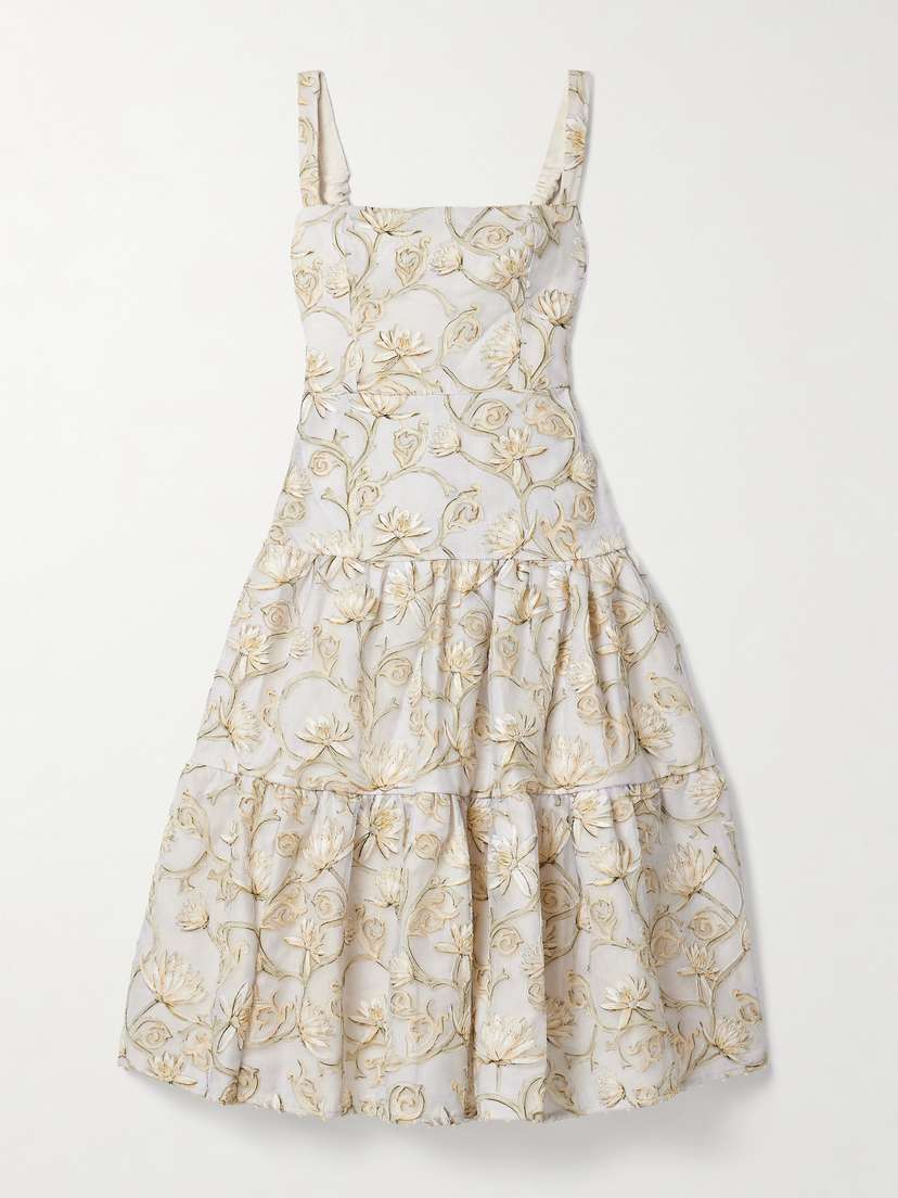 Agua by Agua Bendita Lima Soledad Embellished Floral-print Tulle Midi Dress