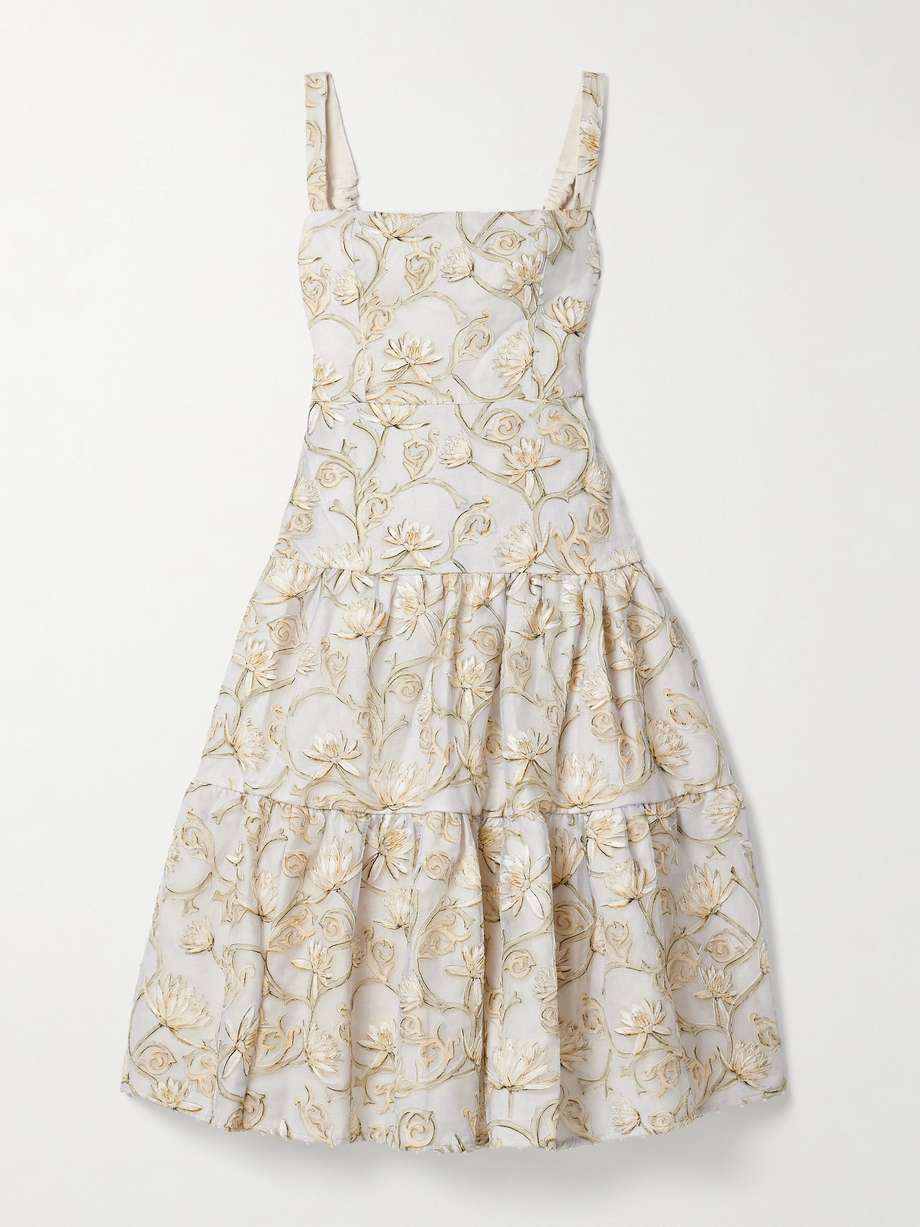 lima soledad embellished floral-print tulle midi dress