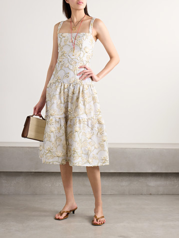Agua by Agua Bendita Lima Soledad embellished floral-print tulle midi dress