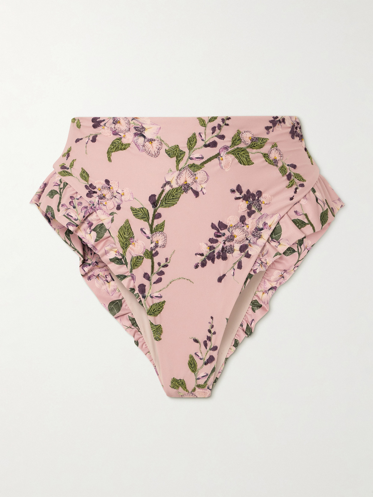 Agua by Agua Bendita - Jengibre Wisteria Ruffled Embroidered Floral-print Recycled Bikini Briefs - Pink