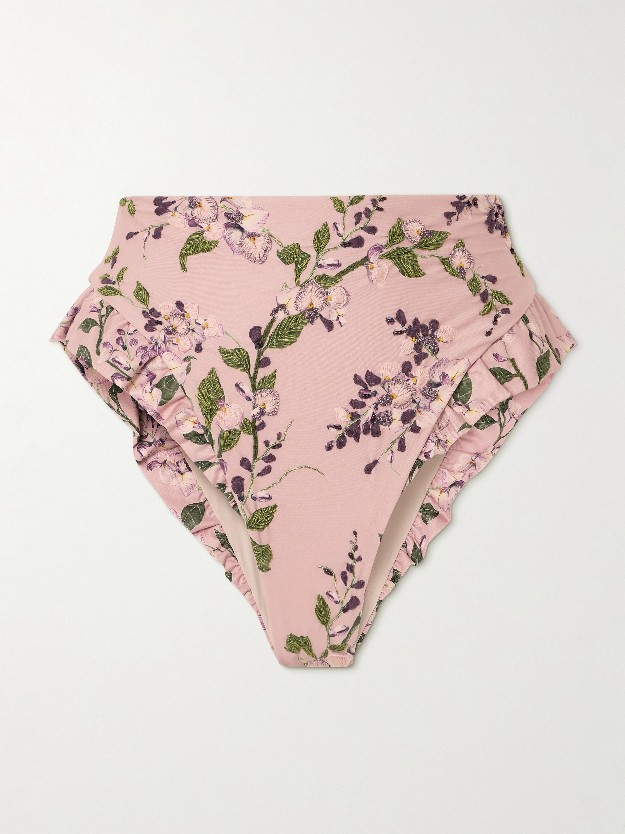 Agua by Agua Bendita Jengibre Wisteria ruffled embroidered floral-print recycled bikini briefs thumbnail