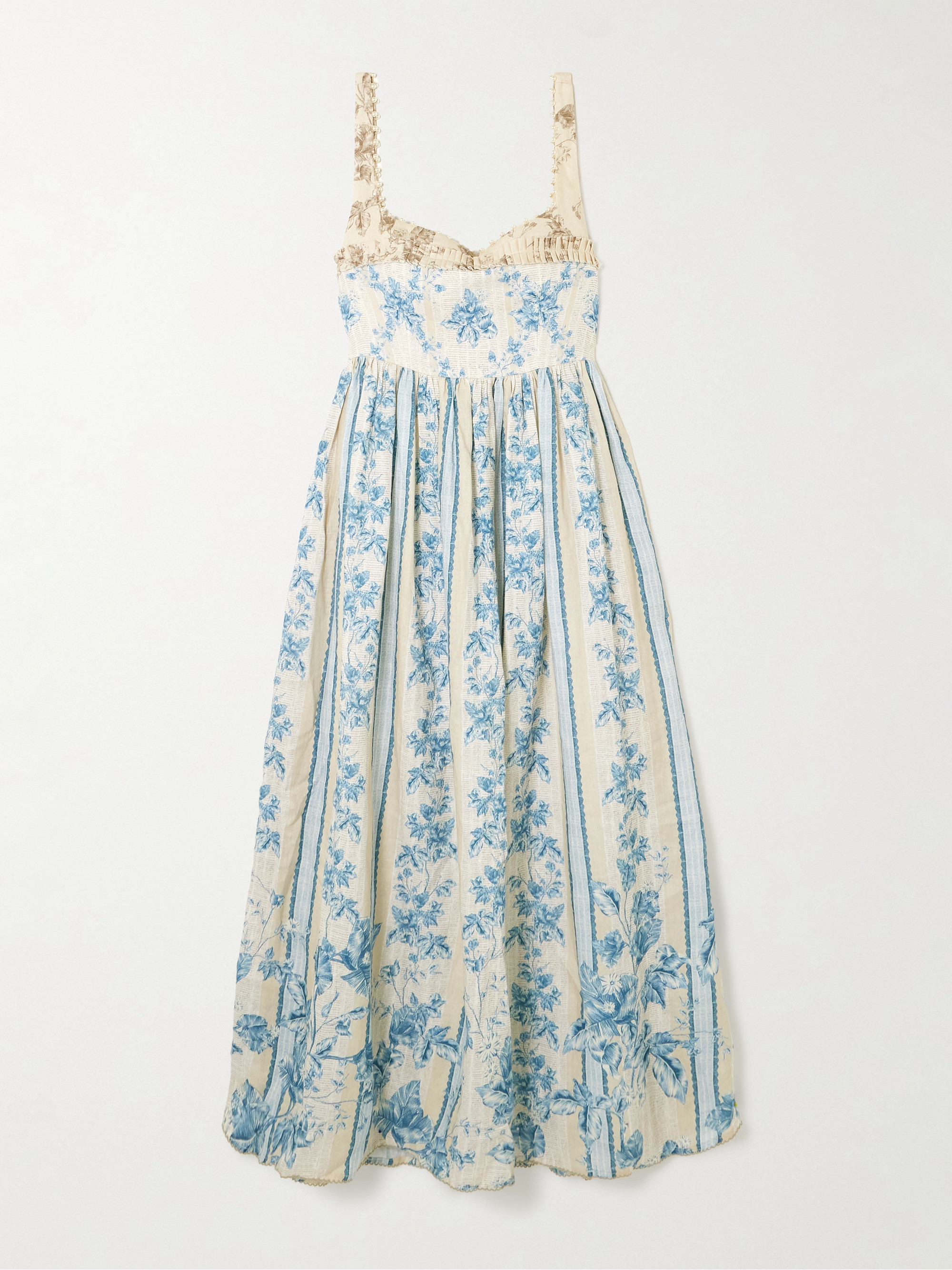 Agua by Agua Bendita - Barbara Bougainvillea embellished printed linen midi  dress | Plush