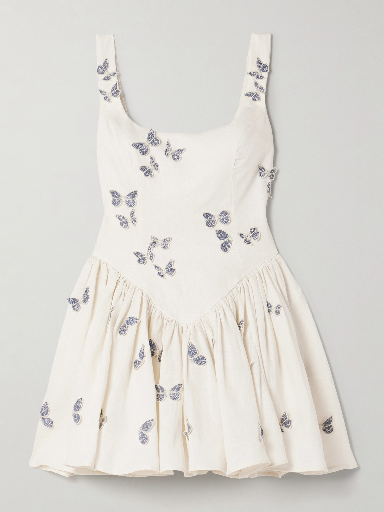 Agua By Agua Bendita Pluma Lymanopoda Appliquéd Gathered Linen Mini Dress In White