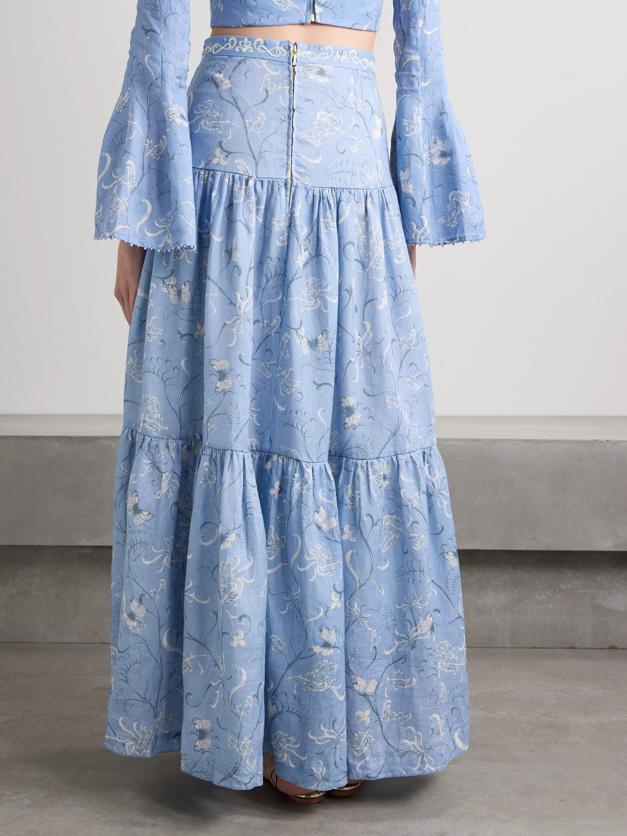 AGUA BY AGUA BENDITA ANIS LYMANOPODA TIERED PRINTED LINEN MAXI SKIRT