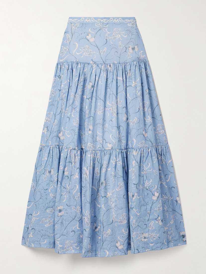 Agua by Agua Bendita Anis Lymanopoda Tiered Printed Linen Maxi Skirt