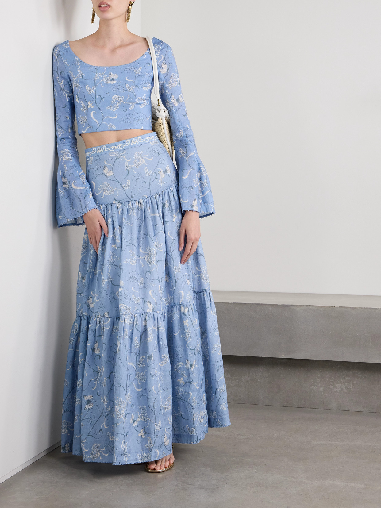 AGUA BY AGUA BENDITA ANIS LYMANOPODA TIERED PRINTED LINEN MAXI SKIRT