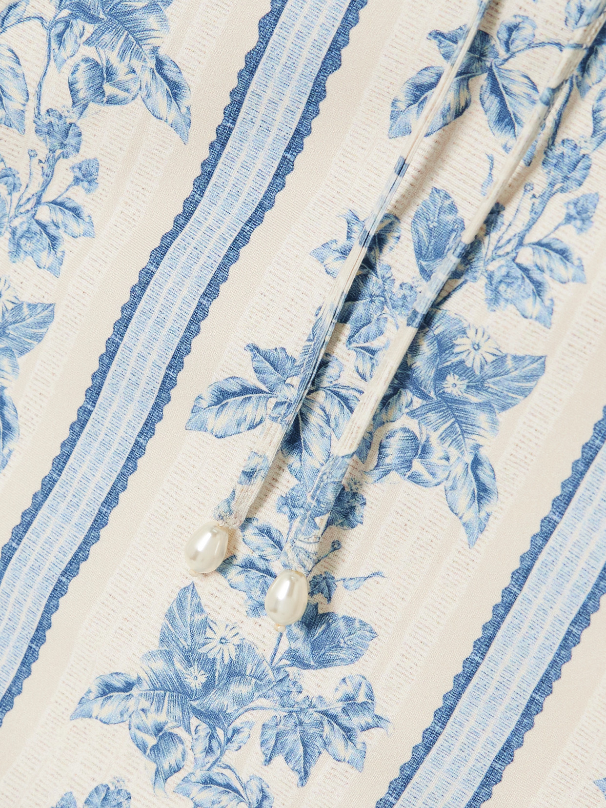 Agua By Agua Bendita Ébano Bougainvillea Faux Pearl-embellished Tie-detailed Floral-print Recycled Swimsuit In Blue