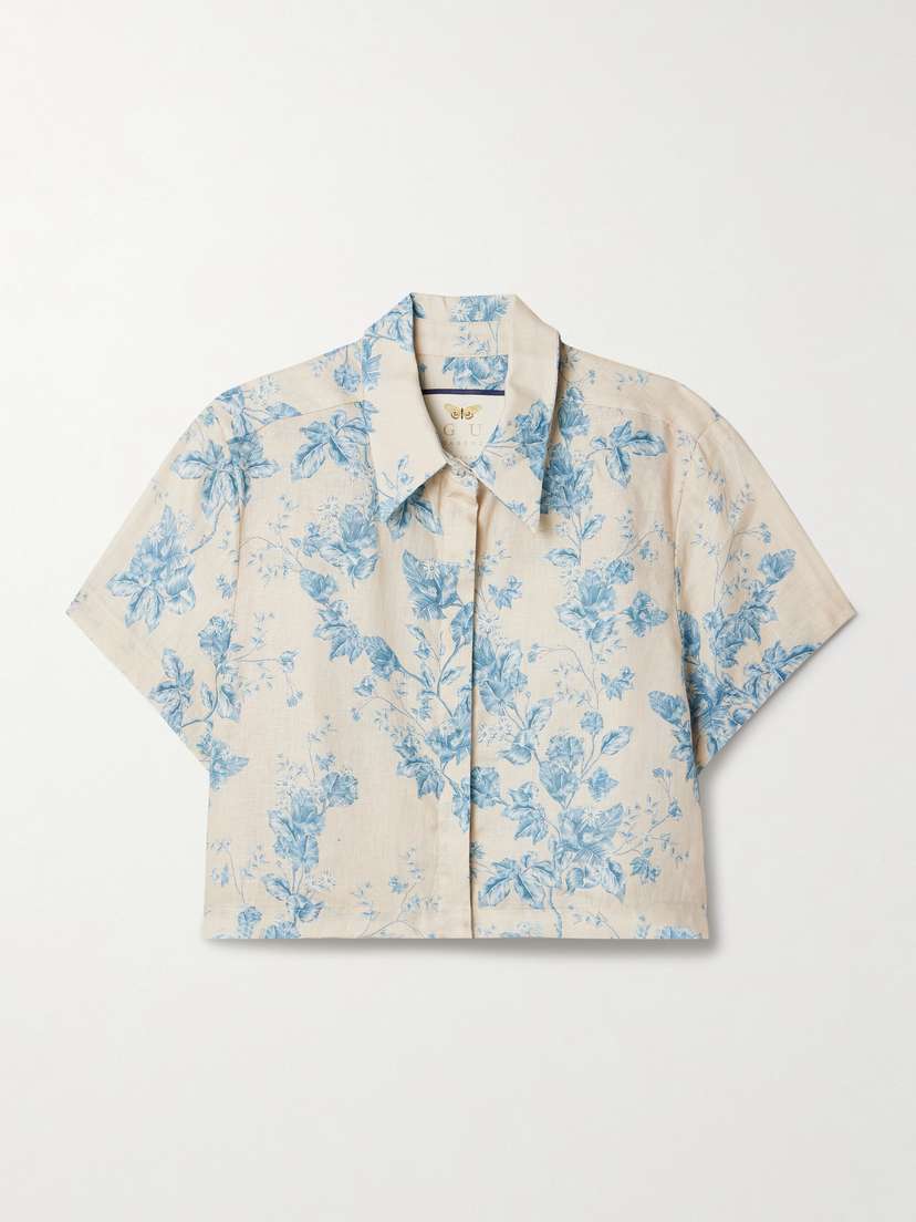 Agua by Agua Bendita Virtuosa Bougainvillea Cropped Floral-print Linen Shirt