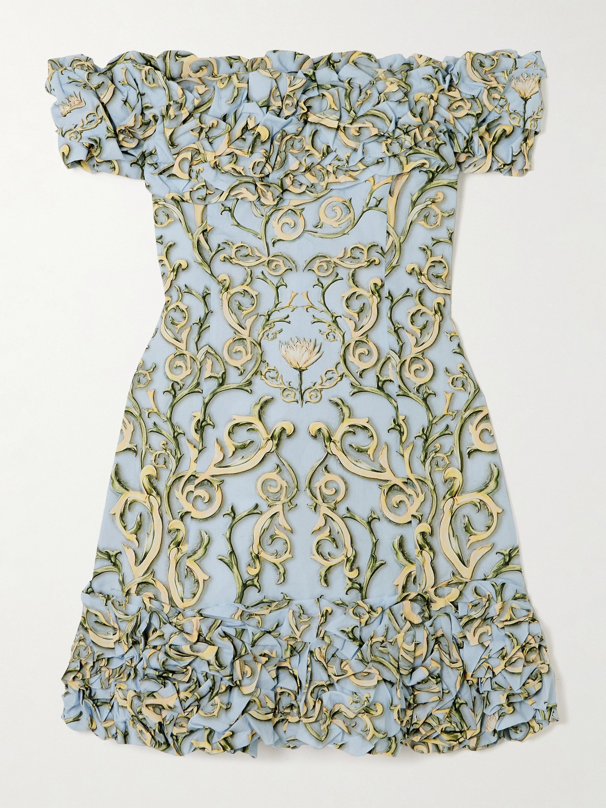Agua By Agua Bendita Jardin Soledad Off-the-shoulder Printed Cotton-poplin Mini Dress In Blue