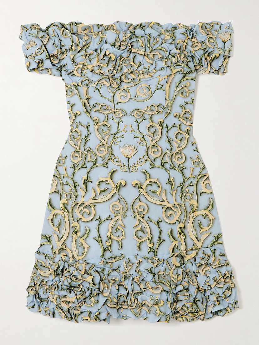 Agua by Agua Bendita Jardin Soledad Off-the-shoulder Printed Cotton-poplin Mini Dress