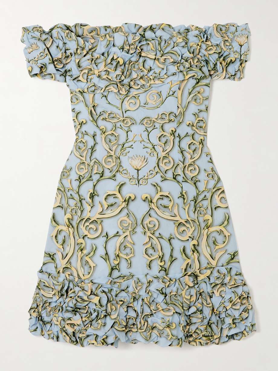 jardin soledad off-the-shoulder printed cotton-poplin mini dress