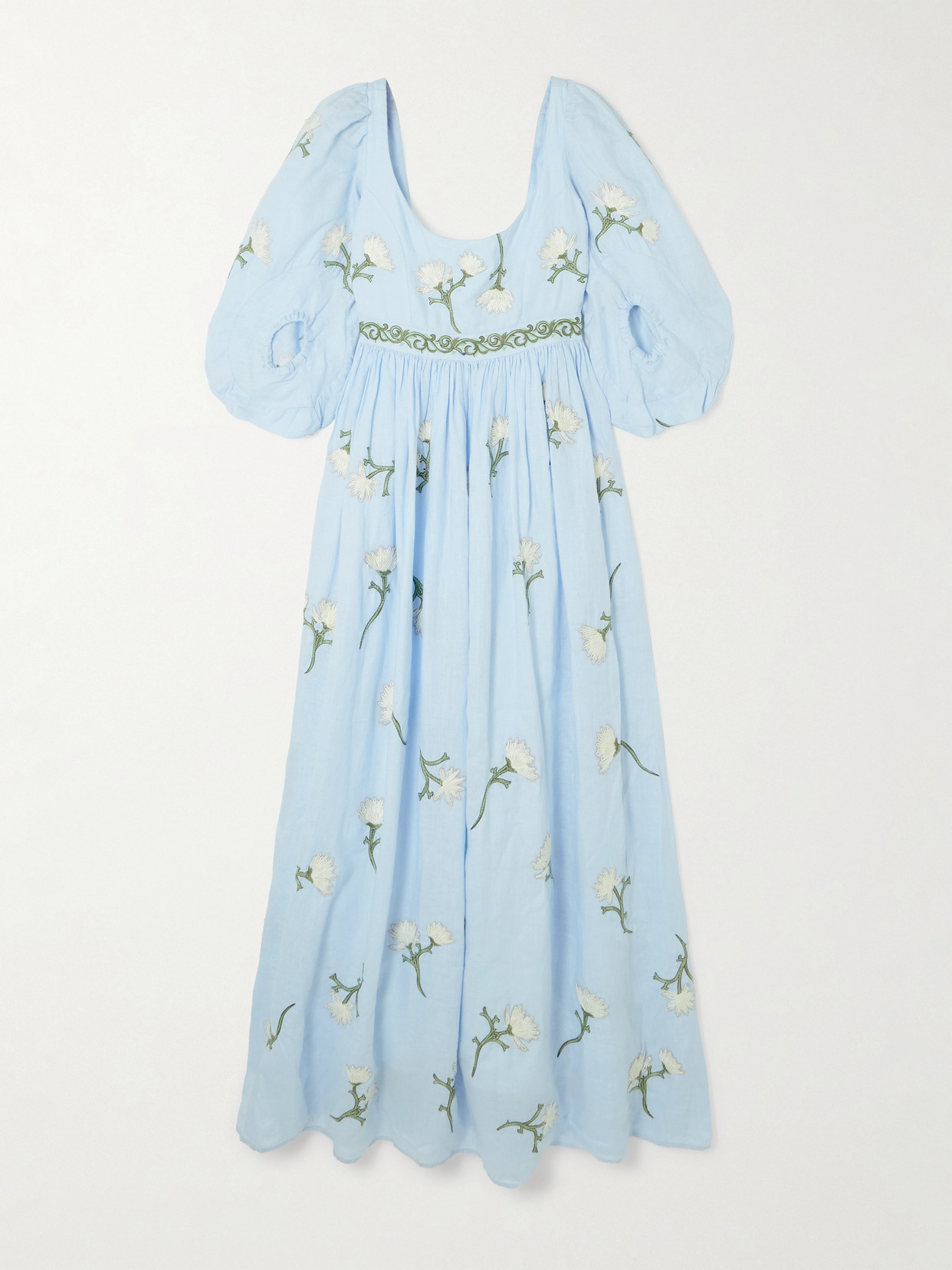 Agua by Agua Bendita - Viviane Soledad Embroidered Linen Maxi Dress - Blue