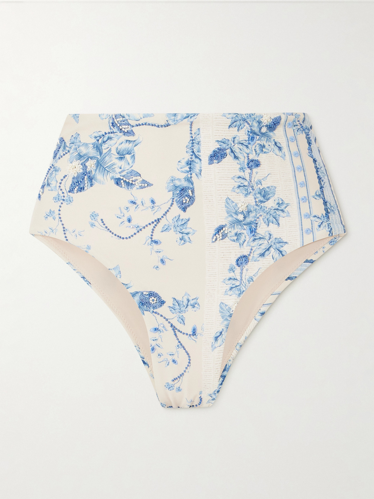 Agua By Agua Bendita Magenta Bougainvillea Bead-embellished Floral-print Recycled Bikini Bottoms In Blue