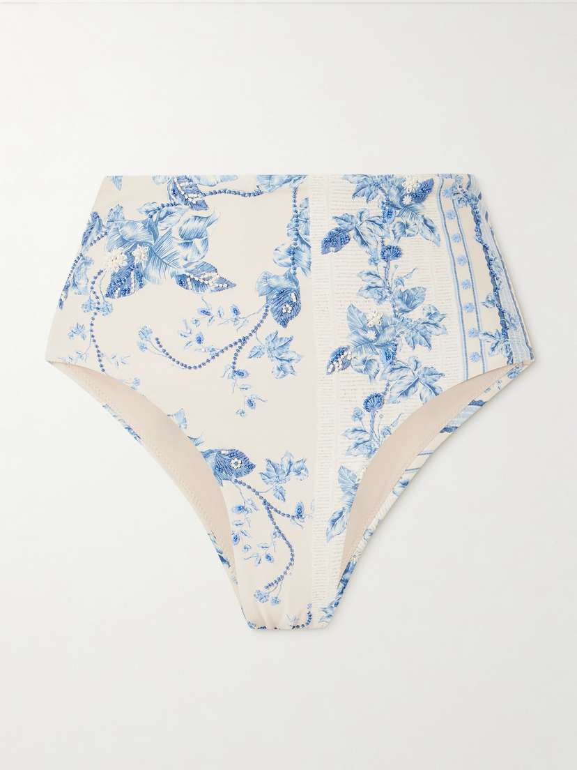 Agua by Agua Bendita Magenta Bougainvillea Bead-embellished Floral-print Recycled Bikini Bottoms