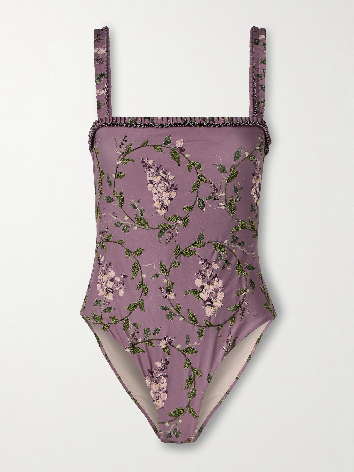 Agua By Agua Bendita Limón Wisteria Ruffled Embroidered Recycled Swimsuit In Purple