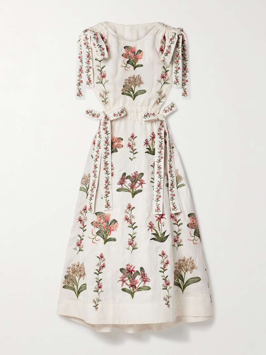 guanguacó orquidea cutout embroidered linen midi dress